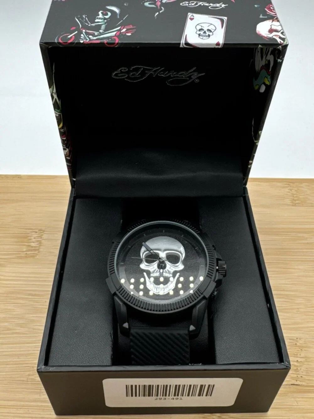Ed Hardy Skull Men's Quartz Movement Analog Watch, Matte Black